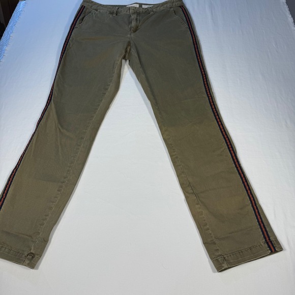 Anthropologie Chino Relaxed Olive Green Cropped Pants Side Stripe‎ 28 - Picture 16 of 16